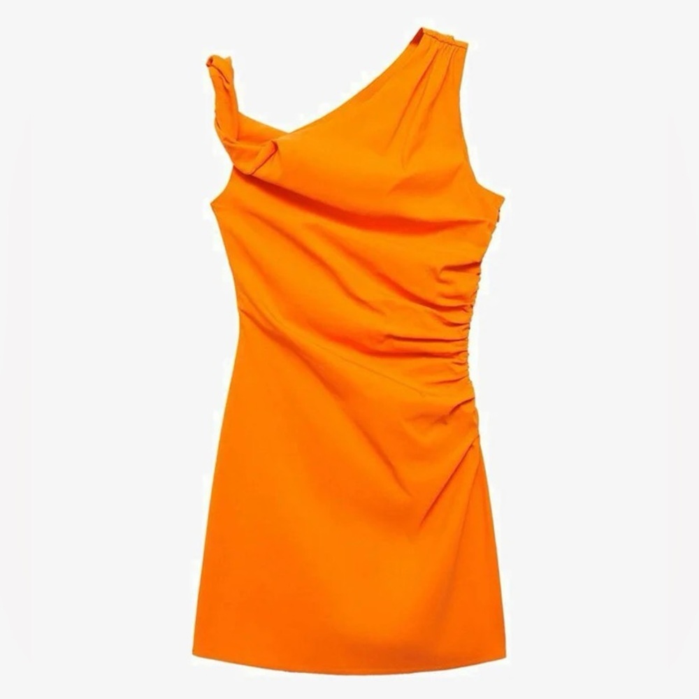 NWT Mango One-Shoulder Orange Mini Dress